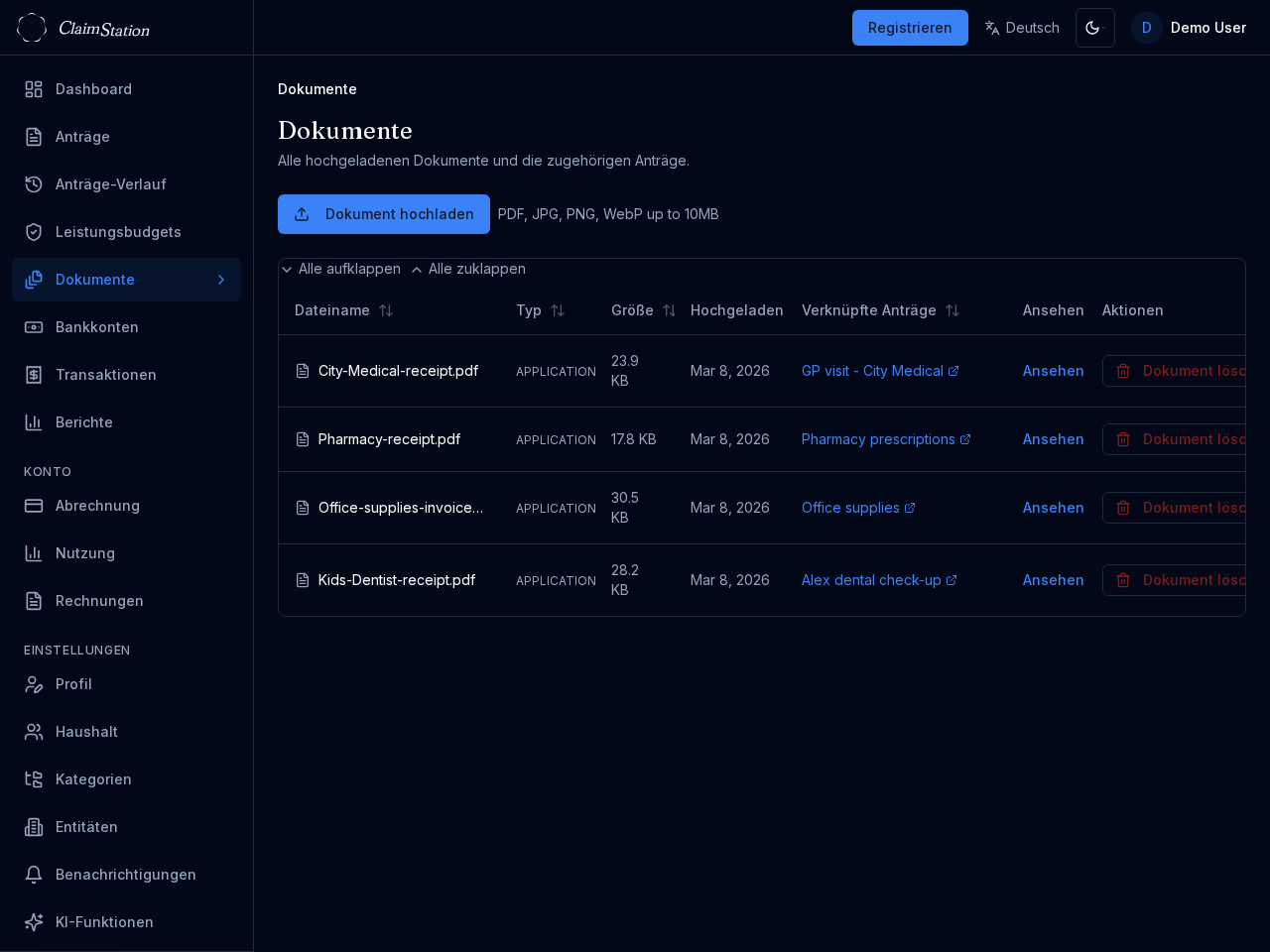 ClaimStation Dokumentenansicht